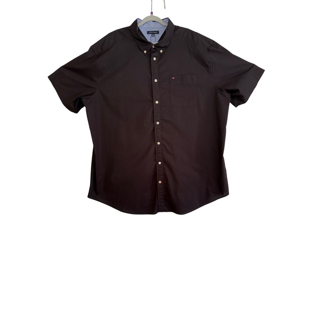 NEW Tommy Hilfiger Mens 3XLT Black Short Sleeve Button Down Shirt Big & Tall - Picture 2 of 7